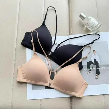 Reggiseni di Lusso con Chiusura Frontale per Donne con Seno Piccolo, Scollatura Profonda a V, Coppa Triangolare Francese, Senza Cuciture, Spalline Sottili