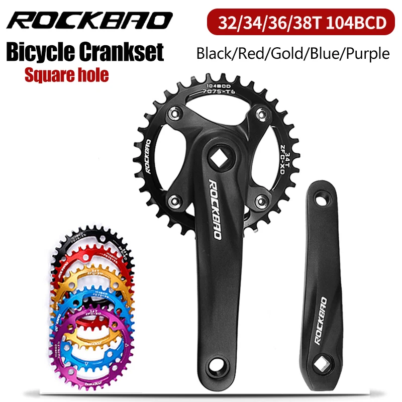 ROCKBAO Bike Crankset 104BCD 170mm MTB Square Hole Sprocket  32/34/36/38T Mountain Bicycle Crank Bottom Bracket