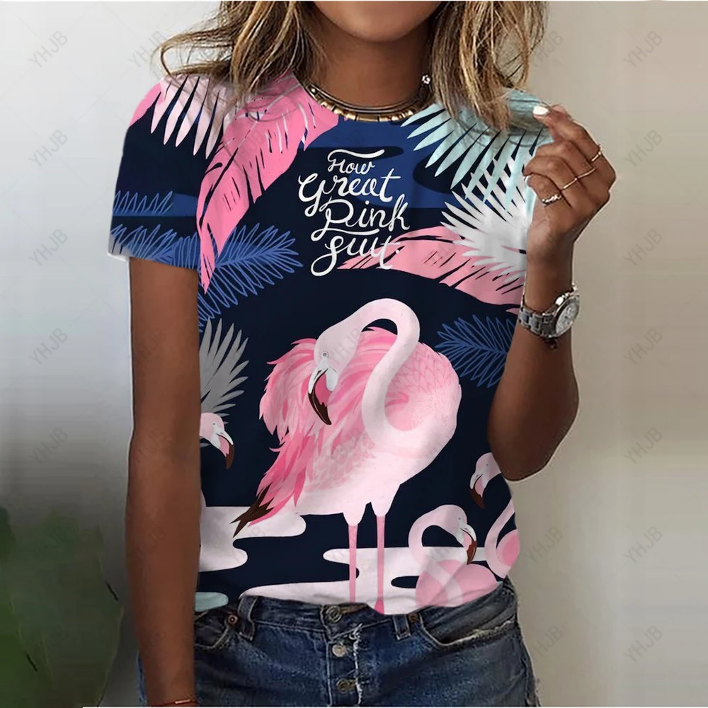 

Short Sleeve Watercolor Flamingo Beach Ladies Summer Graphic Tee T-shirts Casual Clothing Women Fashion Female T Print Clothes