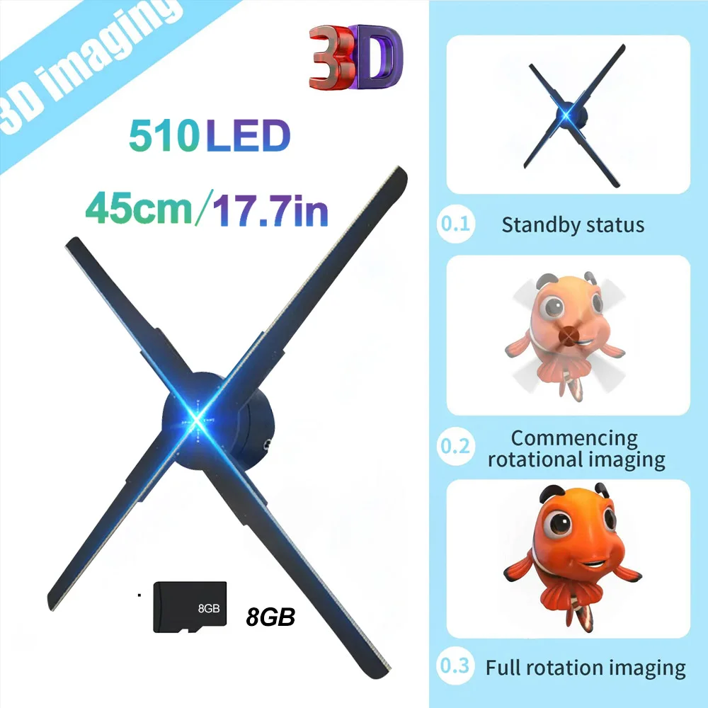 DARHYN Advertising 3D Holographic Fan Screen Stereoscopic Display Suspended Project Lamp 42cm Suspended Imaging Advert Machine
