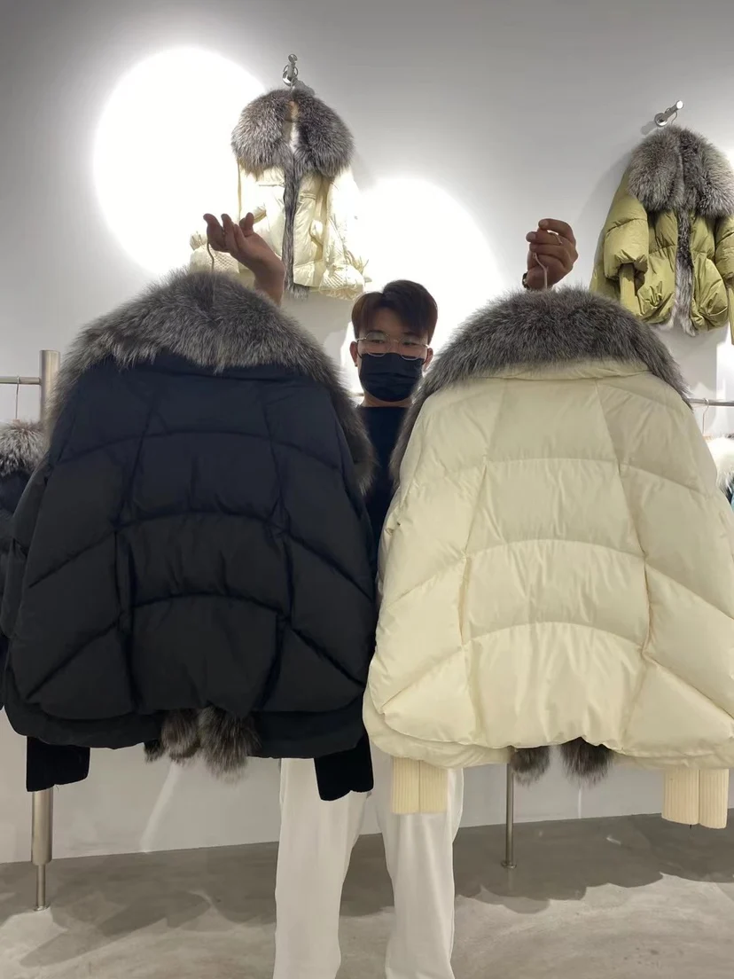 お早めに！希少品 ホワイトダックダウン+本物のキツネ毛皮の襟 スリムフィット 厚い 防寒良品 レディースコート 高 Z9548 S＇新入荷☆ 90%ホワイトダックダウン 本物のキツネ毛皮の襟 防寒