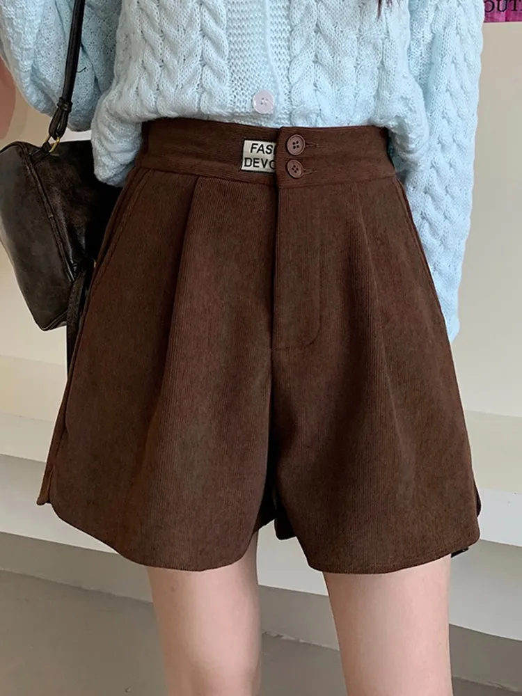 

Women Casual Short Pants New Arrival 2023 Autumn Fashion Korean Style Solid Color Corduroy Basics High Waist Female Shorts W1468