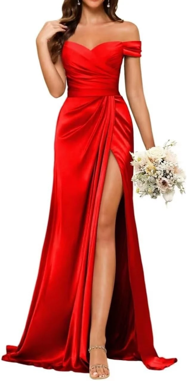 فساتين وصيفة الشرف طويلة من الساتان لحفلات الزفاف...