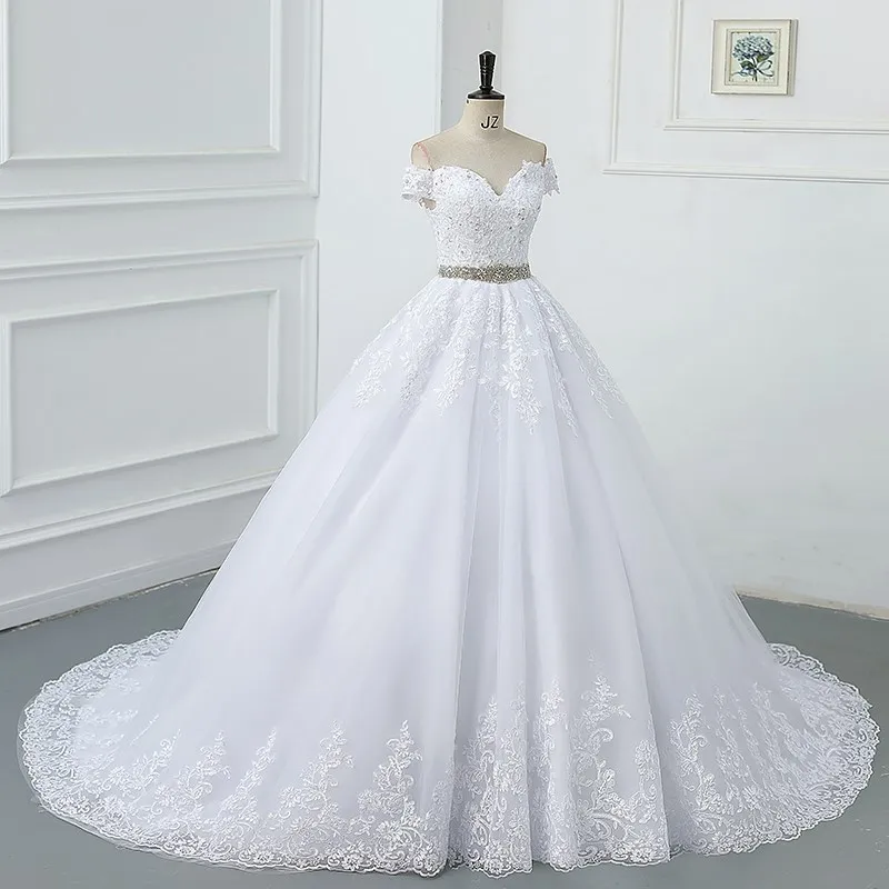 Maria Novia Off Shoulder Modest Wedding Dress Sweetheart Diamond Belted Lace Ball Gown Bridal Dress Plus Size Customized
