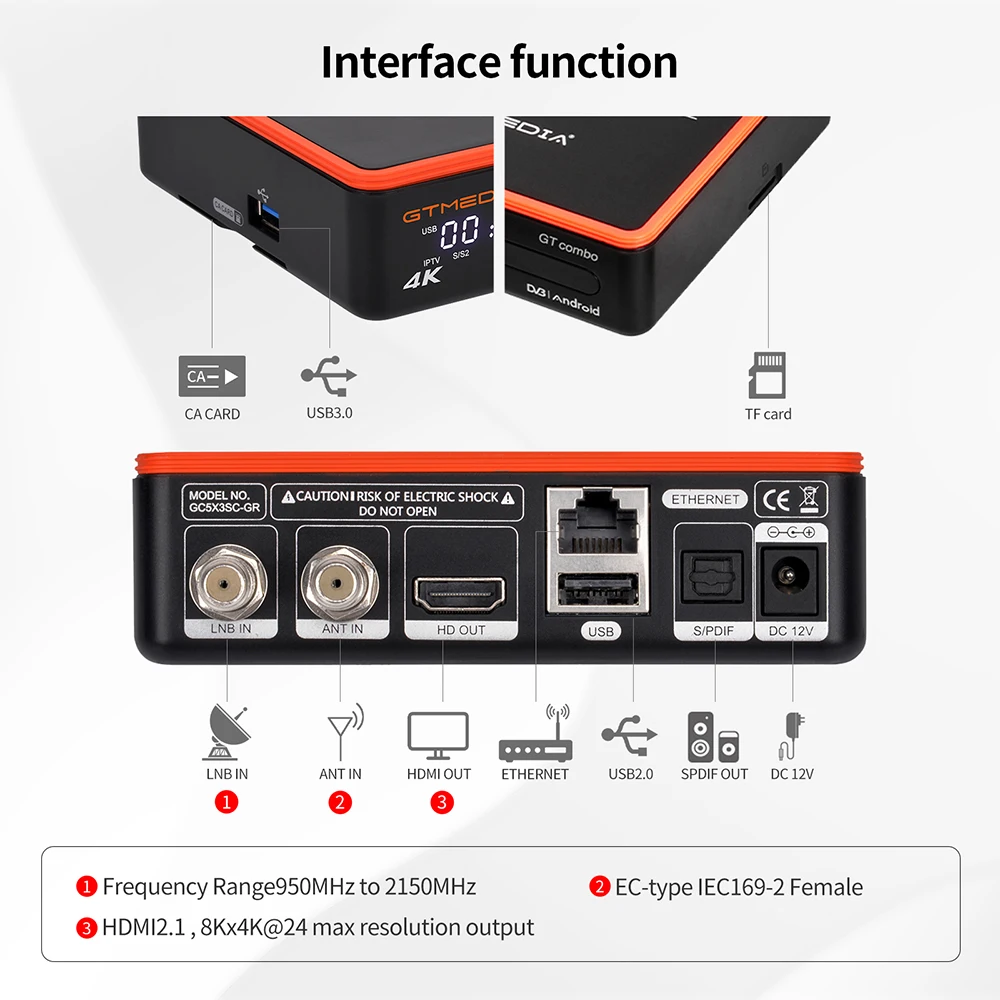 GTMEDIA GT COMBO Android 9.0 TV BOX+DVB-S/S2/S2X,DVB+T/T2/Cable/ATSC-C(J.83B)/ISDBT 4K Android BOX 4:2:2 2+16GB System is GT UI