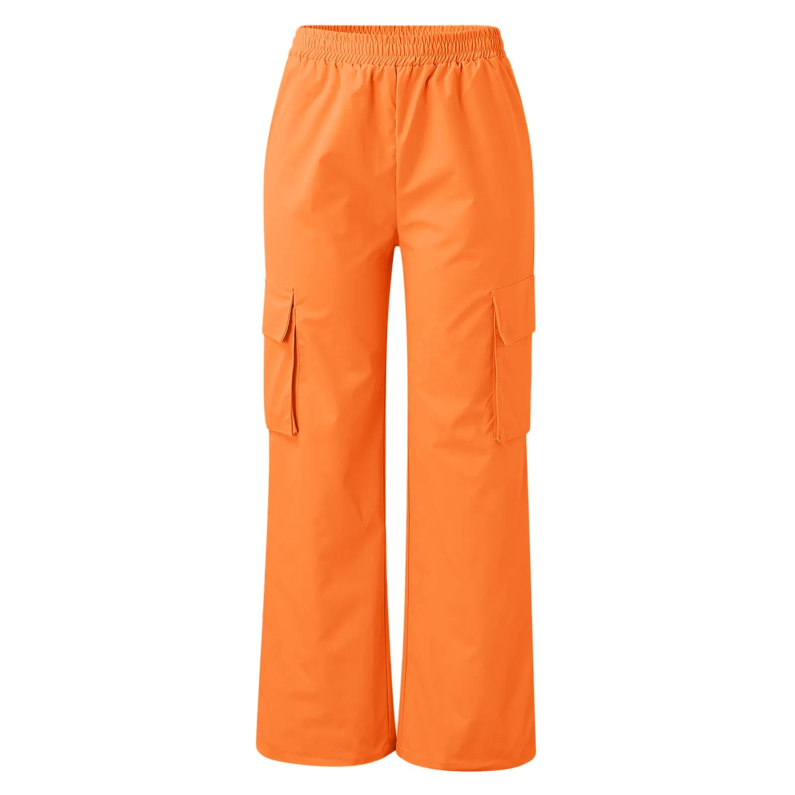 Orange Cargo Trousers Women's High Waist Wide Leg Long Pants Straight Multi Pockets Trousers Female Classic 2024 New Pants 5