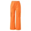 Orange Cargo Trousers Women's High Waist Wide Leg Long Pants Straight Multi Pockets Trousers Female Classic 2024 New Pants 5