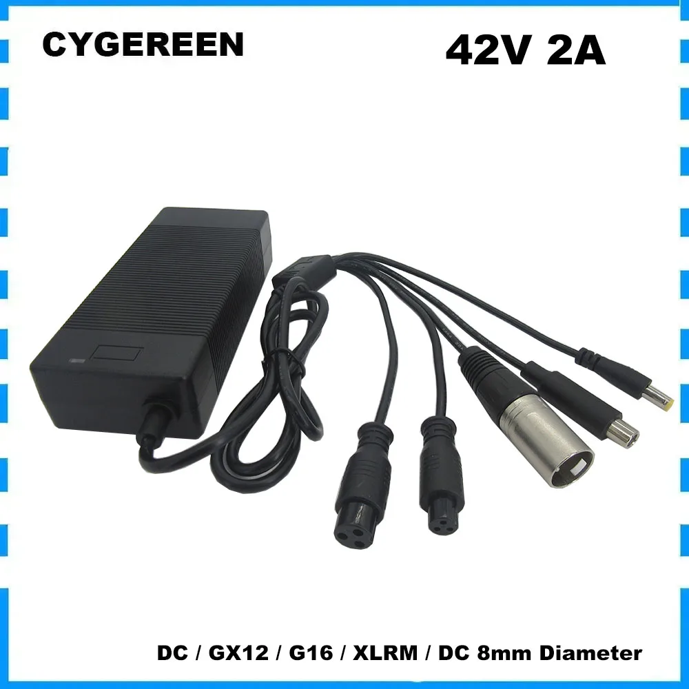 36V 2A Lithium Charger 42V 2A For 10S 36 V Li-ion Battery Charger DC GX12 GX16 XLRM 8 mm (OD) 5 in1 Plugs Charger Adapter Battery Charger Battery Charger Adapter