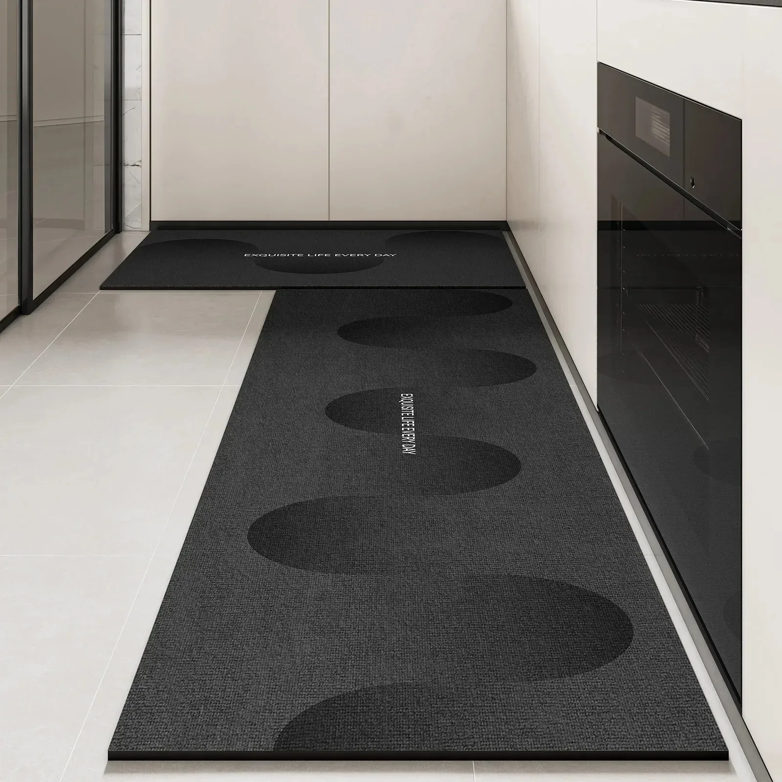 Kitchen Floor Mat Pvc Waterproof Leather Carpet Black Carpets Long Foot Mats Non-slip Oil-proof Modern Home Decoration Rug 주방 카펫 2