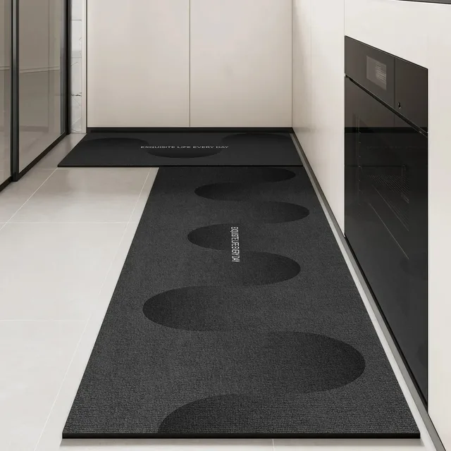 Tappetino da cucina Tappeto in pelle impermeabile in PVC Tappeti neri Tappetini lunghi Tappetini antiscivolo resistenti all'olio Tappeto moderno per la decorazione della casa  2