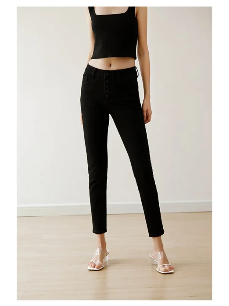 

Women's Jeans Spring/Summer New Fashion Five Buttons Stretch Lady Ankle-length Denim Pants 2023 New Thin Female Trousers