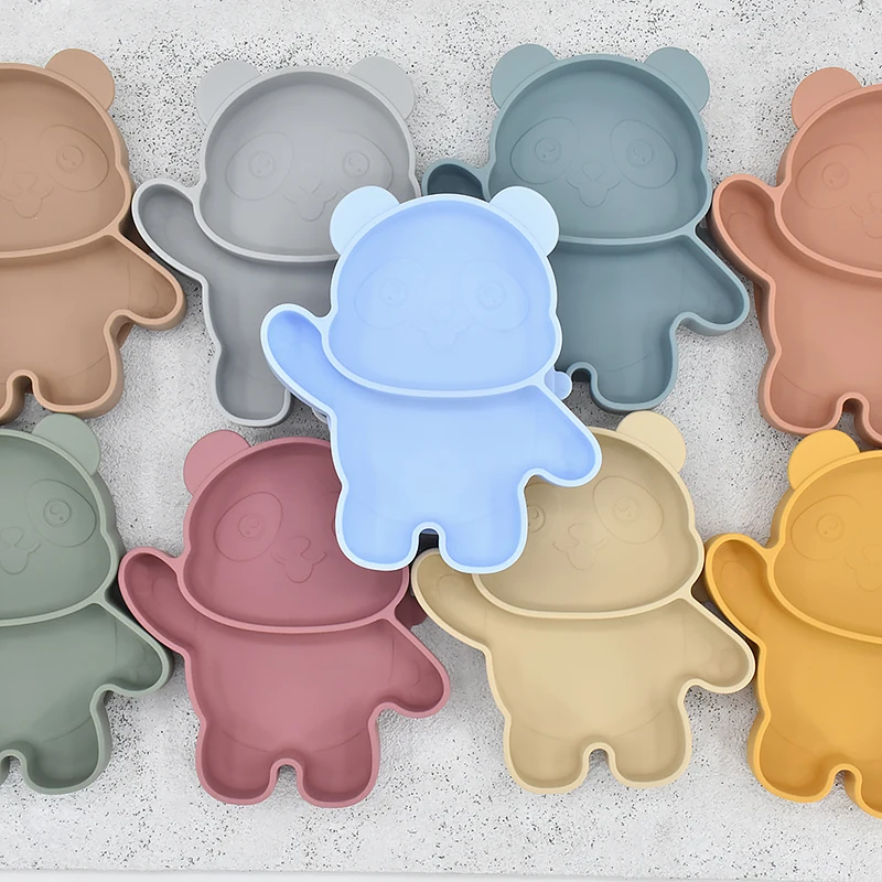 Children's Dishes Baby Silicone Sucker Bowl Baby Panda Face Dining Plate Toddle Training Tableware Kids Feeding Bowls 4