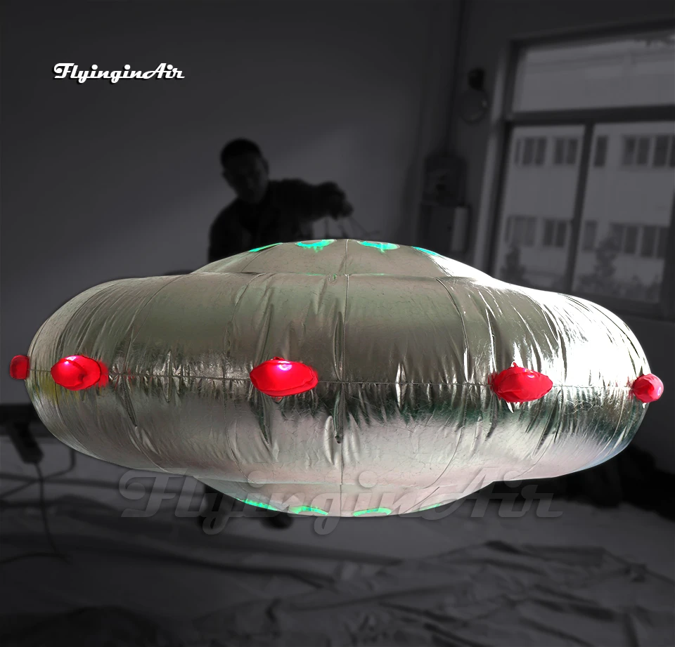 Personalized LED Inflatable UFO Hanging Flying Saucer Slivery Air Blow