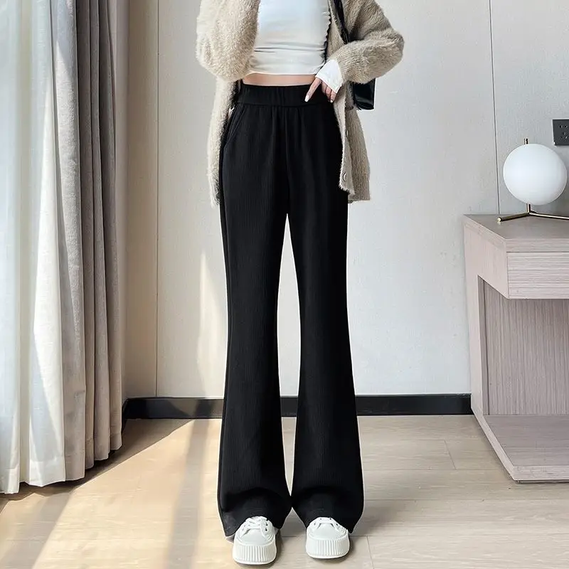 Cashmere Flared Pants  Winter Plush Pants High Waist Wide Leg Narrow Version Straight Tube Casual Micro Flared Women's Pants new slim and narrow 2cm waist belt korean version women s high quality copper hook buckle head cowhide luxury casual pants belt