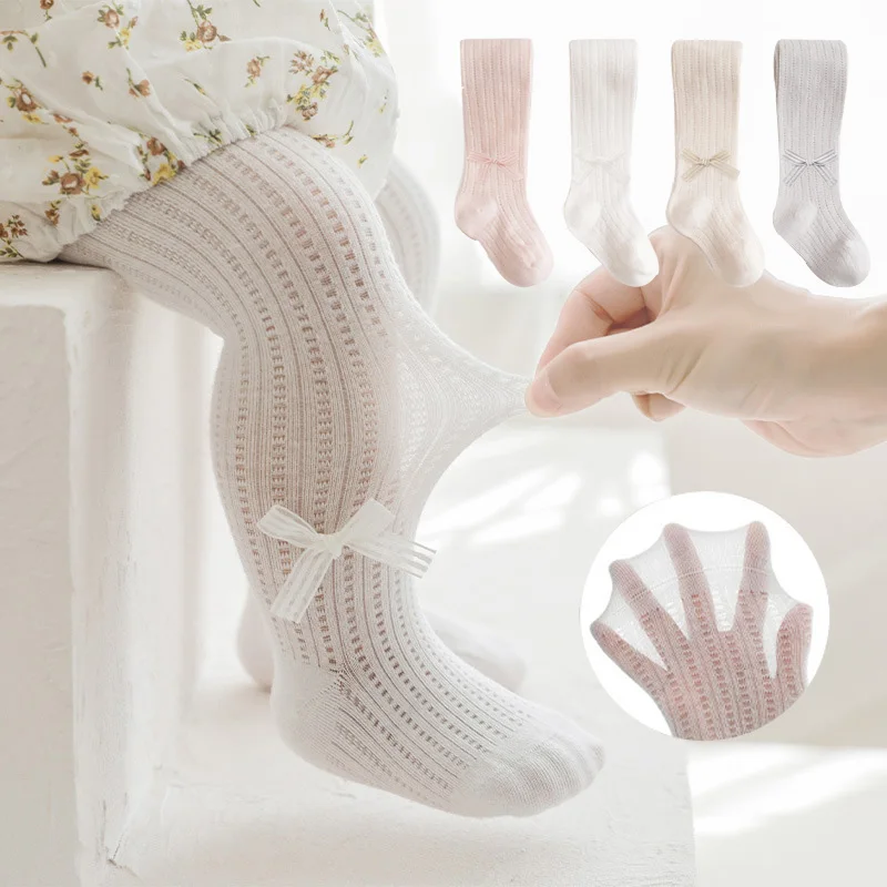 Newborn Baby Leggings Summer Girls Tights Ultra-Thin Hollowed Out Mesh Bow Princess Girls White Dance Pantyhose knit tights girls pantyhose children stockings