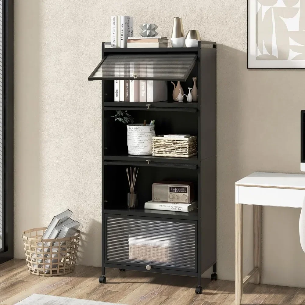 Kitchen 5-Tier Mobile Flip-up Storage Cabinet with 4 Rolling Casters kitchen storage cabinet
