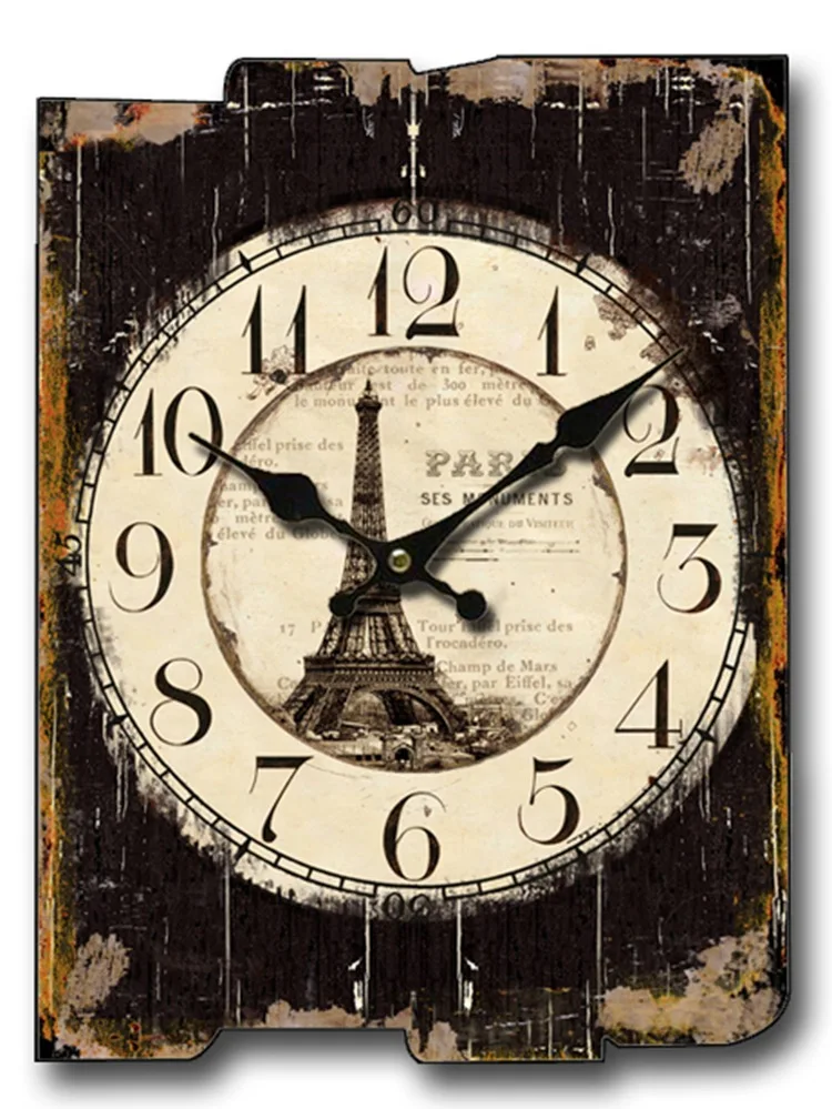 Large Square Wall Clock Retro Wood Vintage Clocks Color:A-85;Sheet Size:30X40CM