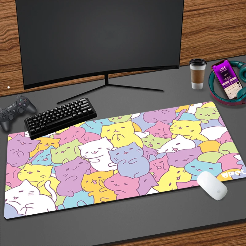 

Pink Cute Cat Anime Mousepad Game Laptop Keyboard Office Table Mat Pad Kawaii Cartoon Deskmat Protector Pc Accessories Mousepad
