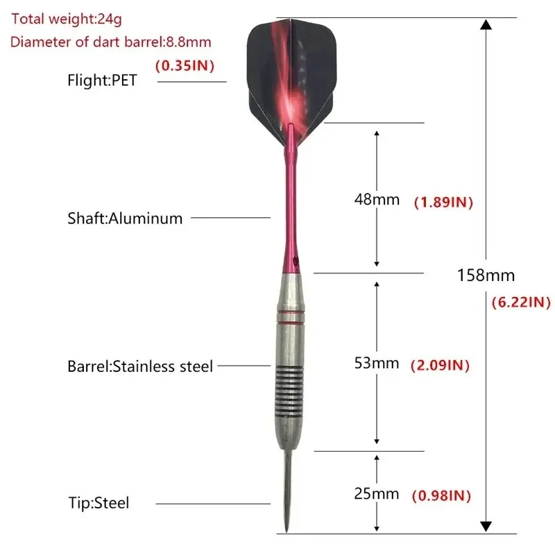 3pcs/1set Of about 24g Stainless Steel Dart Needle Anti-fall Rod Red Aurora Wing Adult Training Entertainment Games