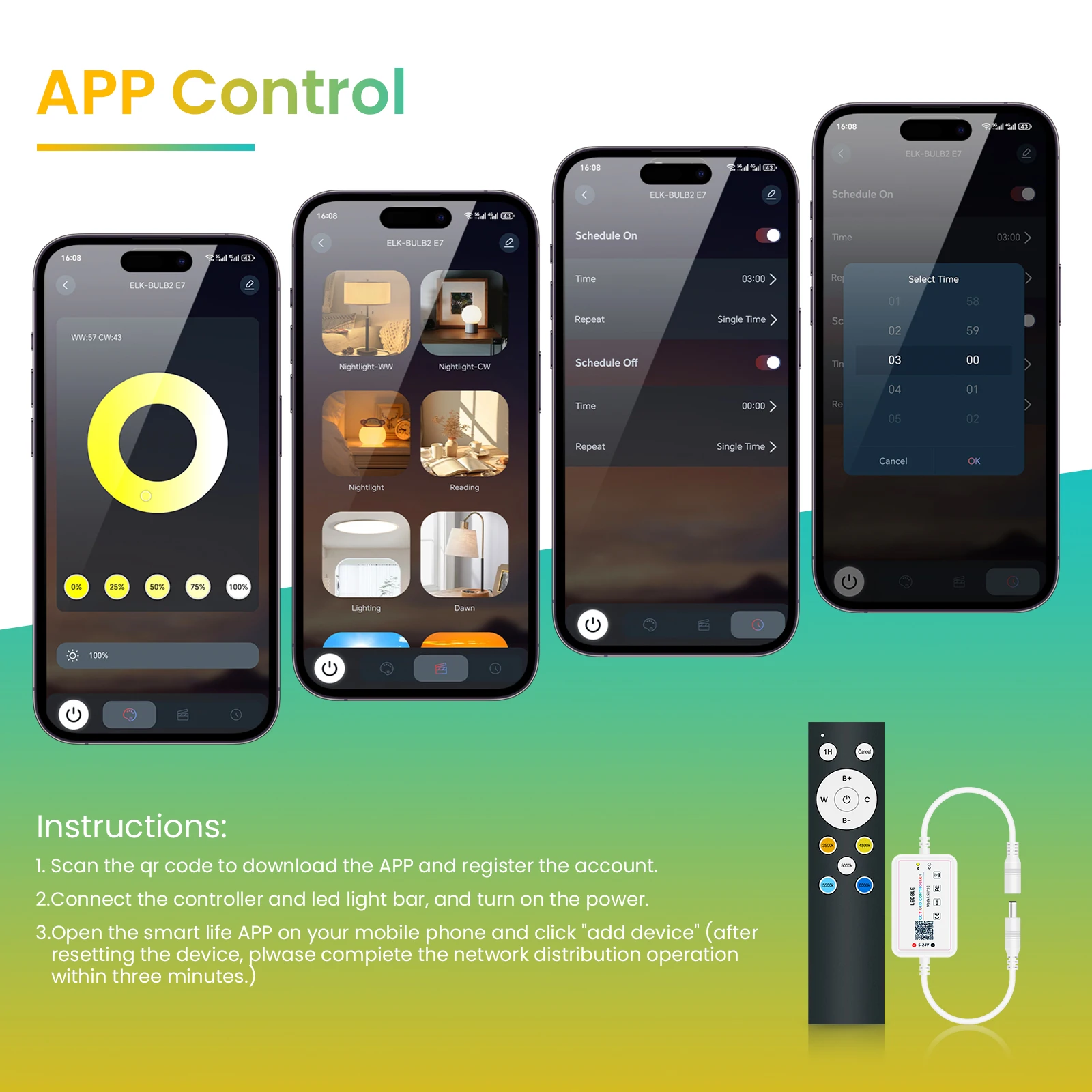 Advanced Wireless Remote Controller for Adjustable CCT LED Strip Lighting