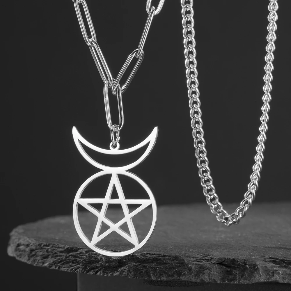 Dawapara gehörnter Gott cernunnos Siegel Anhänger Halskette Pentagramm dreifache Göttin Symbol Edelstahl Wicca Schmuck – Detail 19
