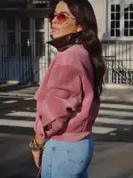 Veste en velours côtelé pour femme avec col en similicuir, manteau décontracté, streetwear, vêtements d'extérieur, nouvelle tenue de printemps, vestes et manteaux 4