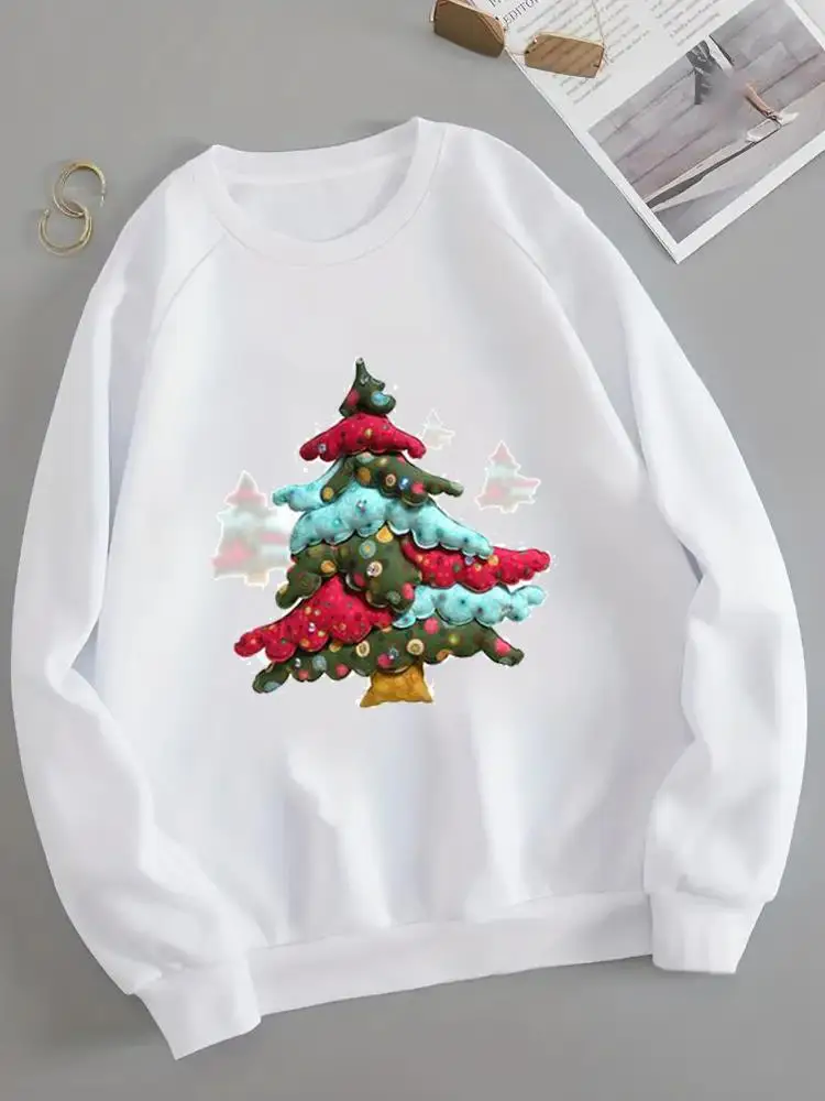 

Tree Watercolor 90s Women Casual O-neck Pullovers Holiday Merry Christmas Clothing New Year Graphic Ladies Fleece Sweatshirts