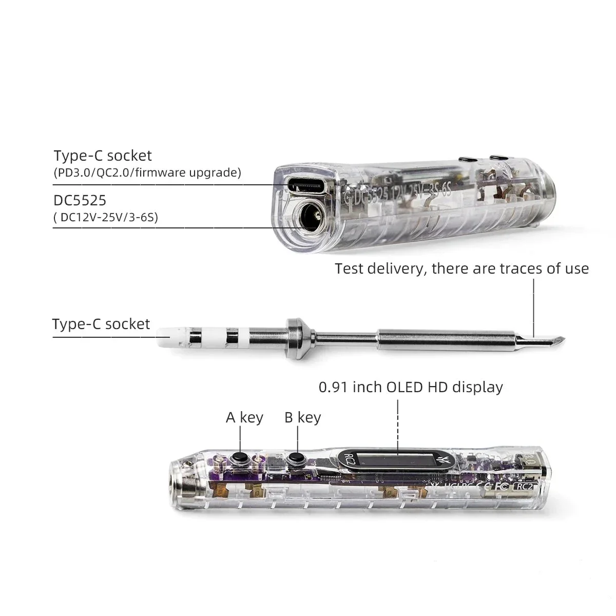 Fer à souder HGLRC RC2 OLED 450°C compatible TS T12 pour drone FPV