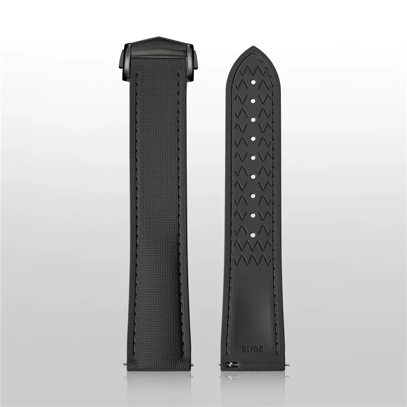 Universal Fluoro Rubber Watch Strap with FKM Deployant Buckle - Men's Sizes 18mm to 24mm