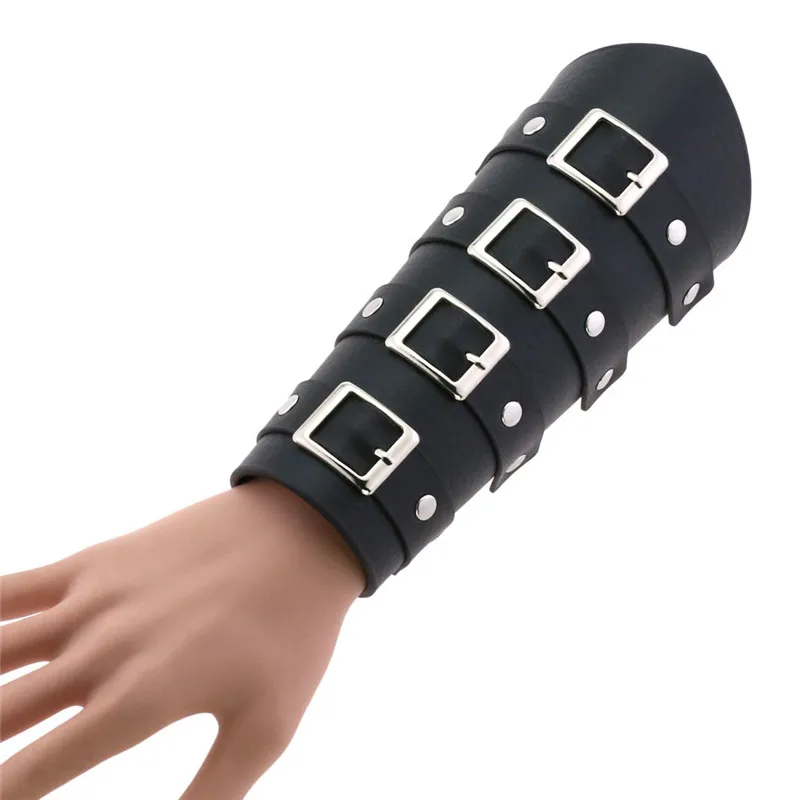 Edgda Punk Rock Wide PU Leather Cuff Bracelet - Adjustable Snap Closure For Men & Women - View #3