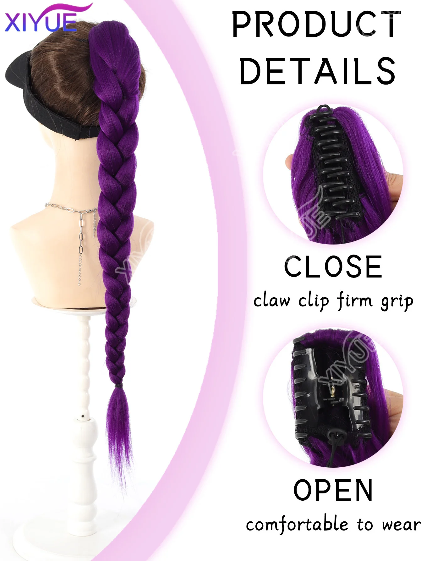 XIYUE 28inch Long Braided Purple Hair Ponytail Extensions Hairstyle Claw Clip Hair Wig for woman for Chritmas Theme Party Hair