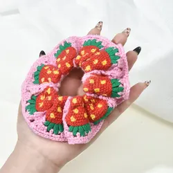 Bohemian Crochet Knitted Hair Scrunchies - Handmade Elastic Hair Accessory (Strawberry2)