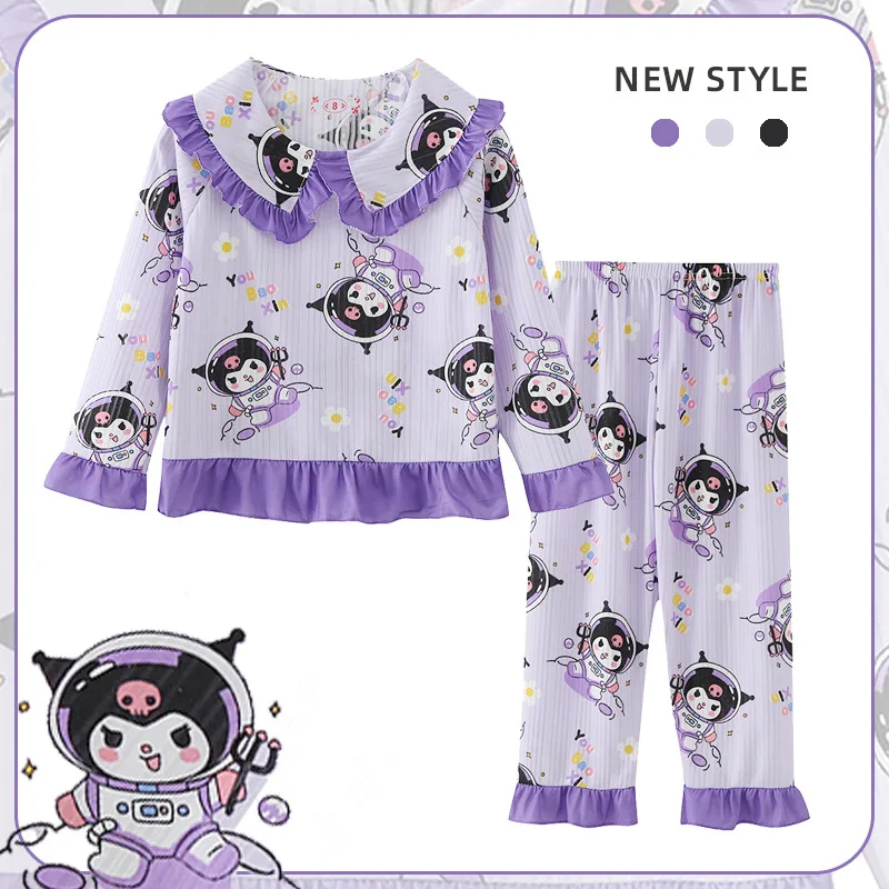 

Kawaii Sanrio Pajamas Cinnamoroll Kuromi Cartoon Cute Spring Autumn Style Long Sleeved Children's Home Clothing Girls Gifts