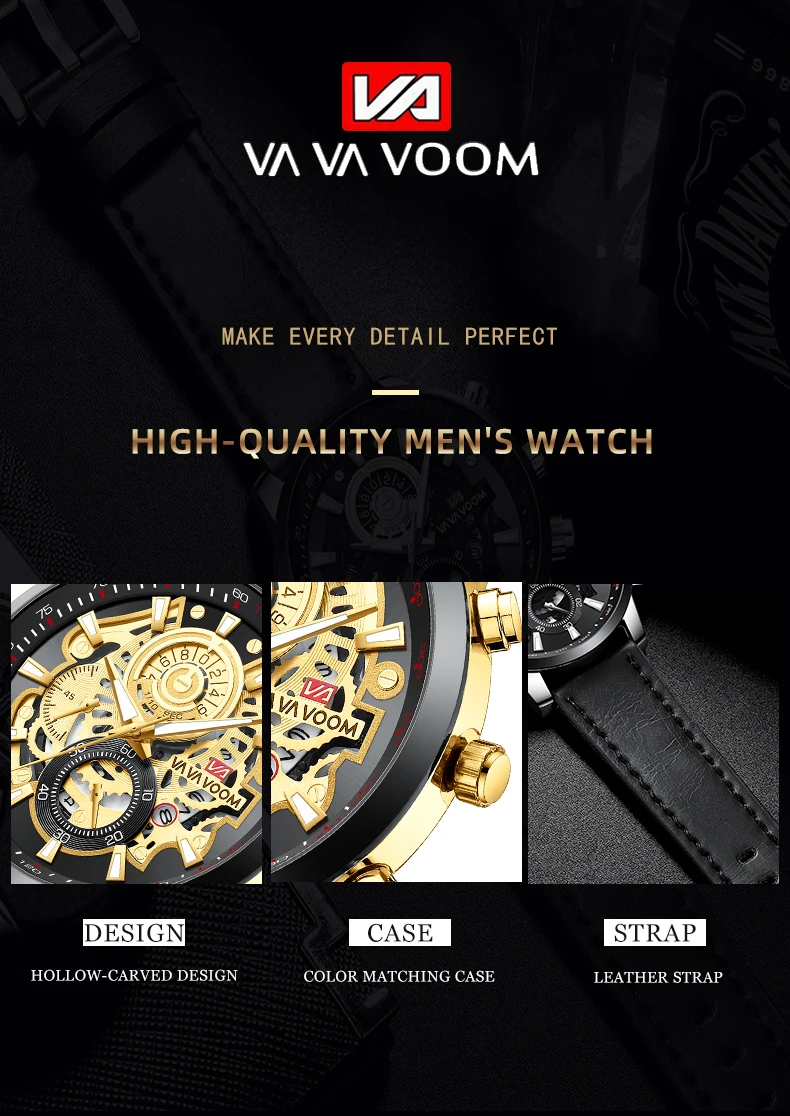 Brand Men Leather Watch Fashion Industrial Gear Clock 45mm Gold Quartz Movement Waterproof Man Military Sports Watch_voghion.com