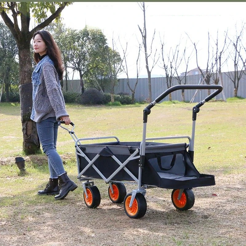 

Folding Wagon Cart W/ Adjustable Handle Bar Removable Canopy Oxford Cloth Collapsible Shopping Outdoor Camping Beach Cart