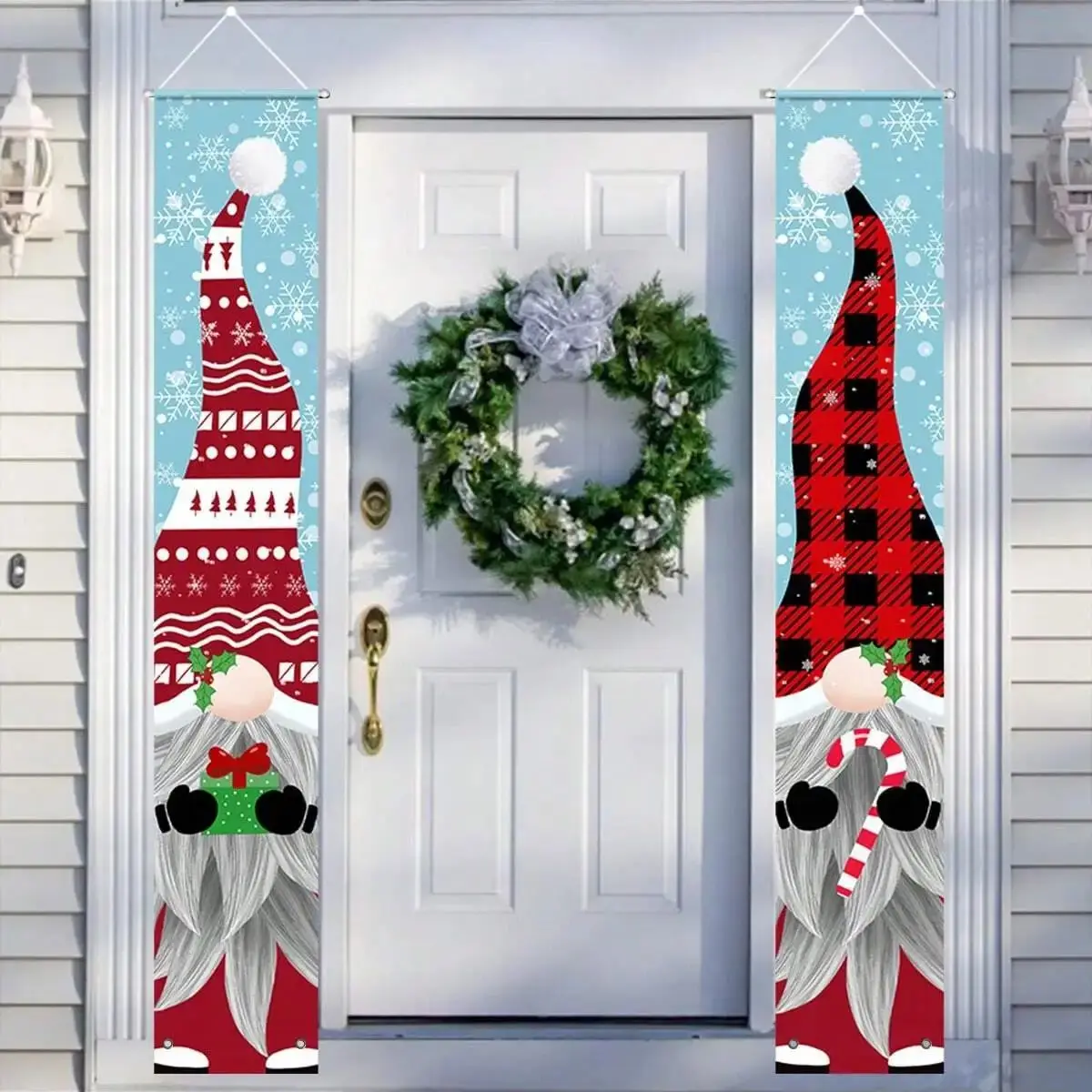 2pcs -1 pair of Christmas couplets, Santa Claus snowflake style hanging cloth, festive atmosphere decoration hanging flag