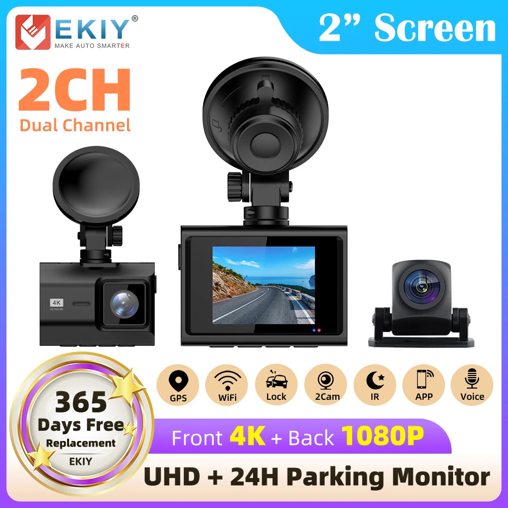 

EKIY M500 4K Dash Cam Built-in GPS 142FOV Car Dashcam DVR Recorder 24H Parking Monitor APP Control 1080P AHD Rear View Camera