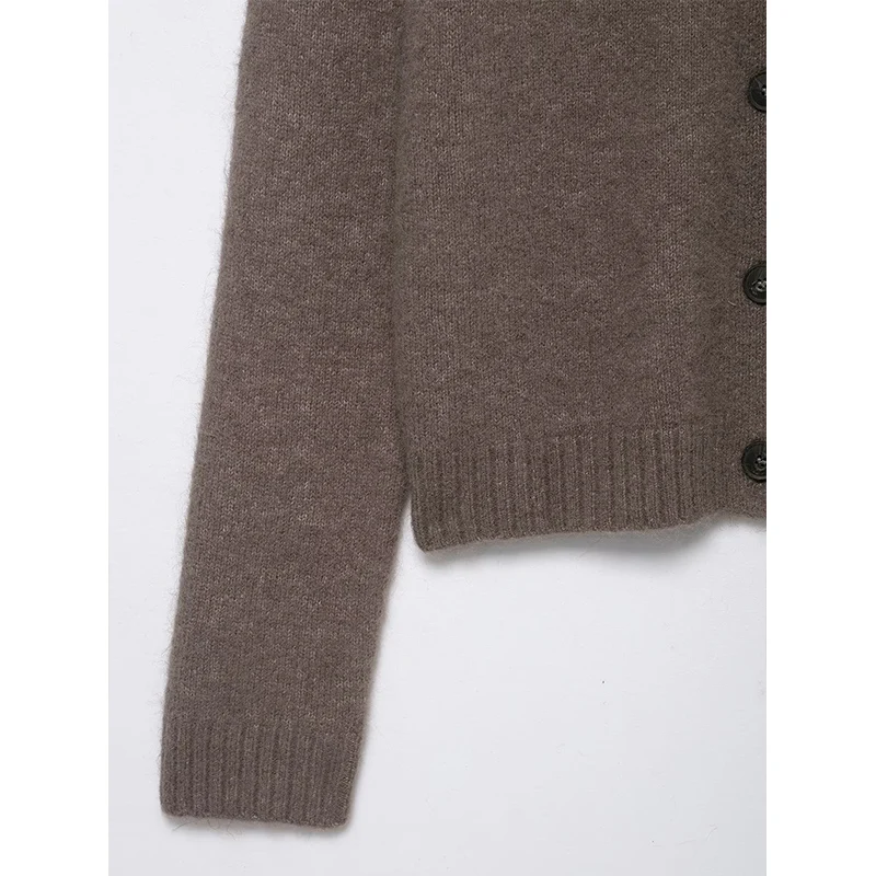 Vintage Casual Chic Women Cardigan Long Sleeve Faux Fur Lapel Knitting Cardigans Fashion 2025 Autumn Winter Elegant Sweater Coat