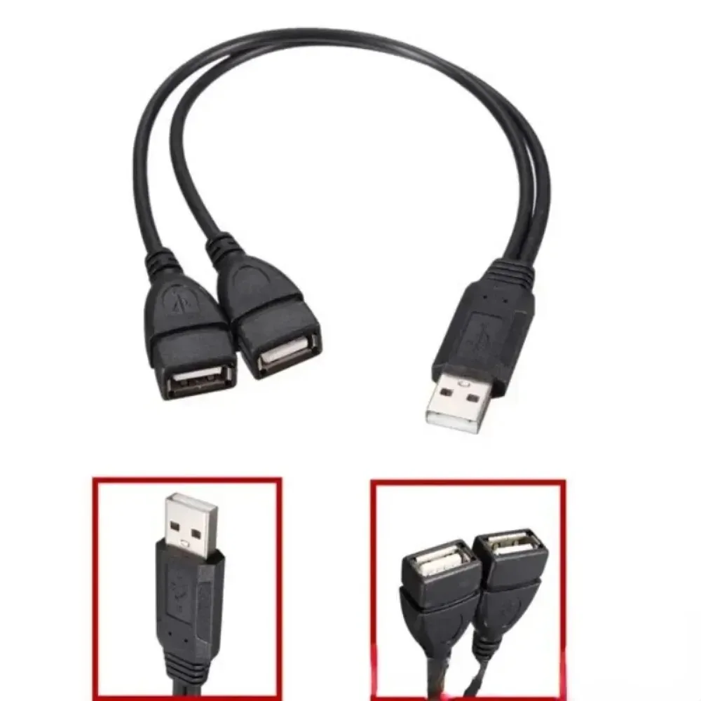Dual-Port USB 2.0 Y Splitter Cable - Enhanced Data & Power Adapter