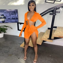 

Wishyear 2022 Sexy 2 Piece Set Long Sleeve Bandage Crop Top Y2k Skirts Festival Clothing Vacation Outfits Women Matching Sets