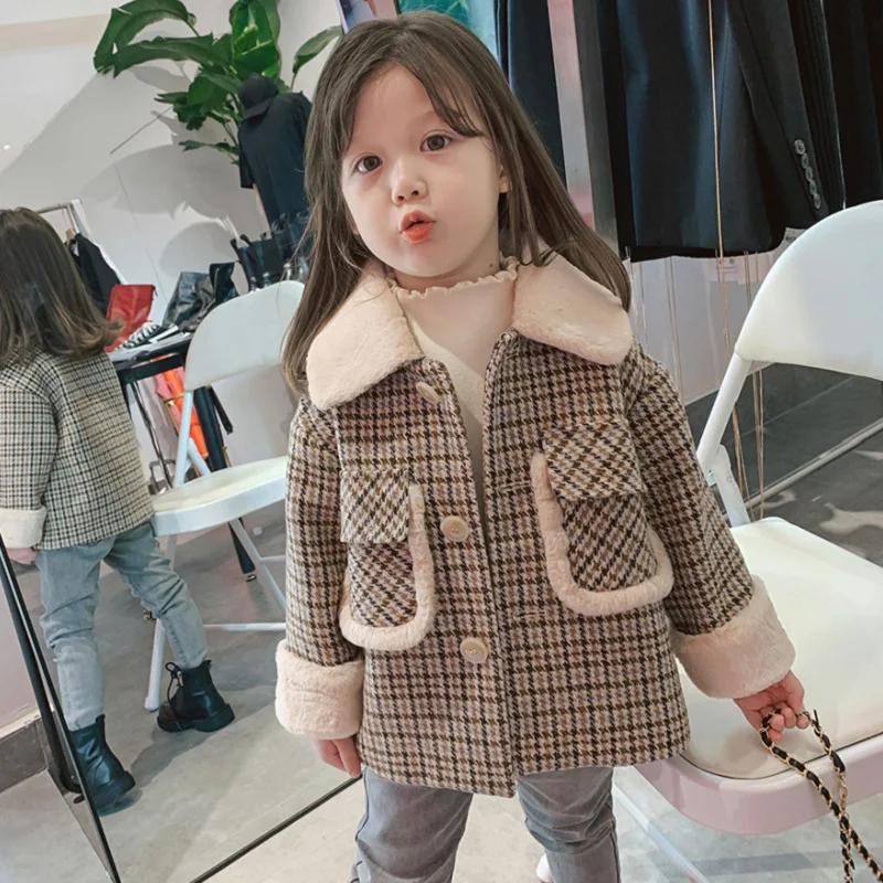 겨울 여아용 두꺼운 따뜻한 파카, 어린이 긴 소매 격자 무늬 코트 재킷, 겉옷,..