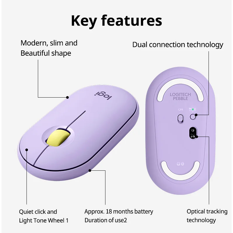 Logitech PEBBLE Wireless Bluetooth Mouse Dual Mode Mute Office Mouse Girls Compact Portable Laptop Ipad Tablet wireless mouse