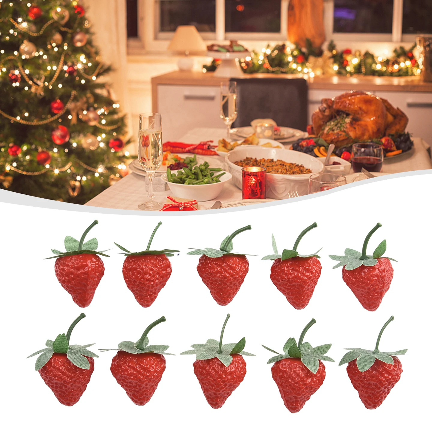 

20PCS Artificial Strawberry Mini PVC 6.5cm Lifelike Fake Fruit For Using For Home Kitchen Party Display Table Decorations