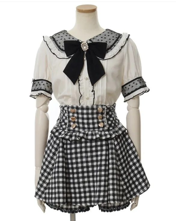 Japanese Style Lolita Suspender Skirt 2023 Classic Double-Layer Plaid Printed Lace Decorative Mine Mass-Produced Suspender Pants