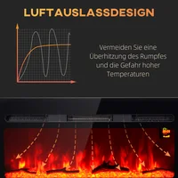 Электрический камин с настенным креплением и дистанционным управлением, лист из искусственного дерева и кристаллы, мощность 1800 Вт, черный — изображение 6