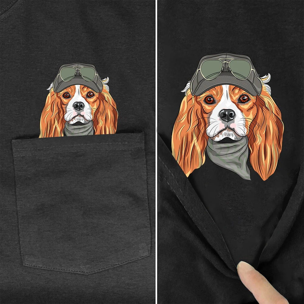 

Женские футболки CLOOCL из 100% хлопка, модные крутые топы с карманами King Charles Dog, футболки в стиле хип-хоп с круглым вырезом и коротким рукавом