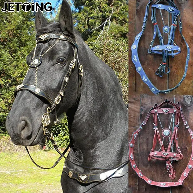 

Horse Halters And Lead Ropes PU Leather Halter And Lead Ropes Ergonomic Comfortable Unfettered Halters With Metal Buckle