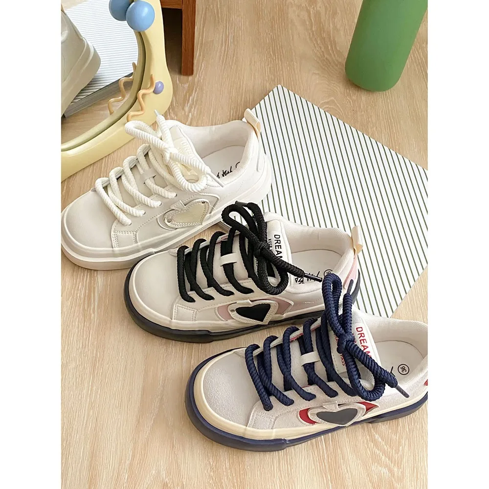 2024 Spring Lace-up Women Casual Shoes Instagram Trendy Design Leather Top Board Shoes Thick Sole Flat Bottom Women Shoes 24-175