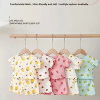 Ensemble pyjama d'été pour bébé fille, motif fraise, manches courtes, fin, deux pièces, vêtements de nuit pour tout-petits, tenue d'intérieur pour nourrissons 5