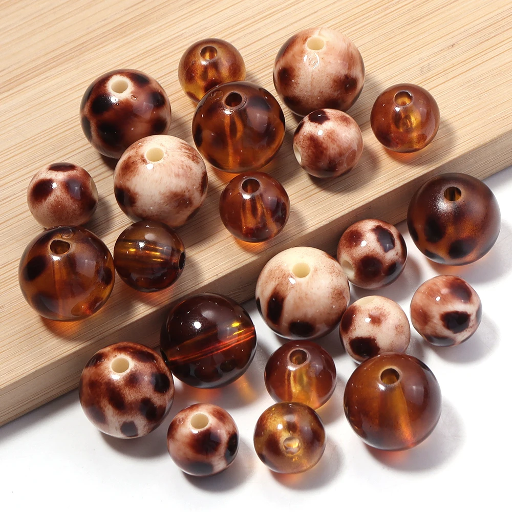 10-20pcs 12/16mm 라운드 아크릴 레오파드 프린트 비즈 장 루즈 스페이서 비즈 DIY 수제 액세서리 만들기